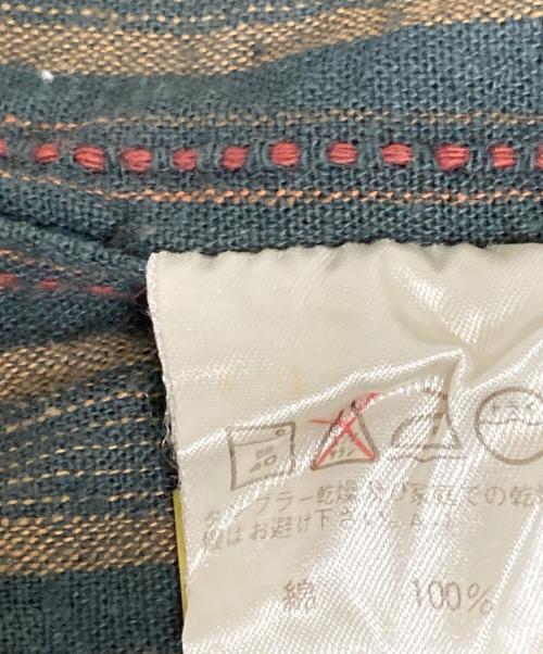 plantation（プランテーション）plantation (プランテーション) マルチストライプバンドカラーシャツ グリーン×ベージュ サイズ:Mの古着・服飾アイテム