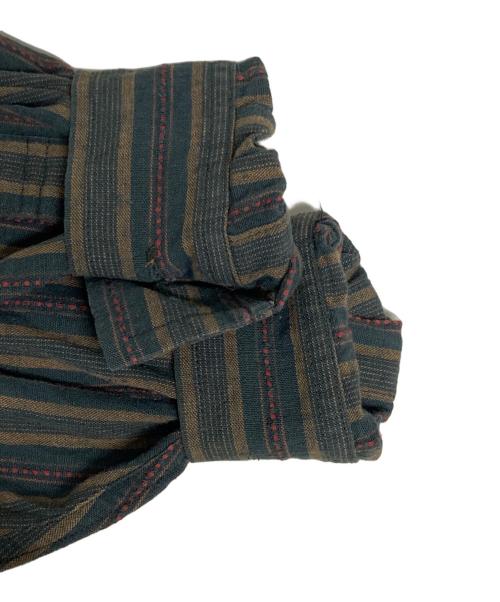 plantation（プランテーション）plantation (プランテーション) マルチストライプバンドカラーシャツ グリーン×ベージュ サイズ:Mの古着・服飾アイテム