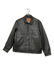 LEVI'S PReMIUM（リーバイス プレミアム）の古着「BLACK TYPEⅡ TRUCKER LEATHER JACKET」｜ブラック