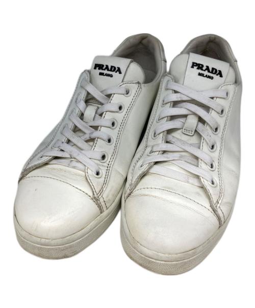 PRADA（プラダ）PRADA (プラダ) レザーローカットスニーカー ホワイト サイズ:23.5の古着・服飾アイテム