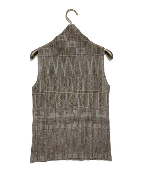 PLEATS PLEASE（プリーツプリーズ）PLEATS PLEASE (プリーツプリーズ) ノースリーブプリーツカットソー グレー×ベージュ サイズ:3の古着・服飾アイテム