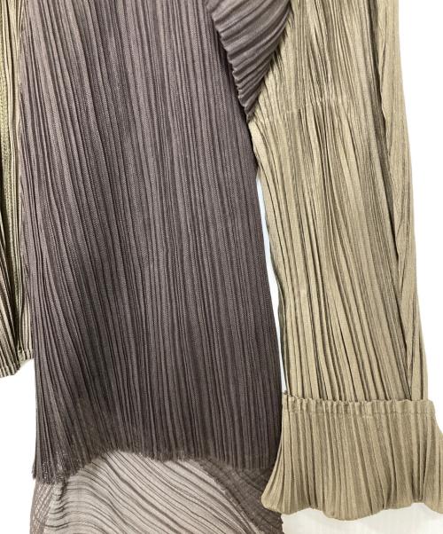 PLEATS PLEASE（プリーツプリーズ）PLEATS PLEASE (プリーツプリーズ) 変形ドレーププリーツカーディガン グリーン×ブラウン サイズ:4の古着・服飾アイテム