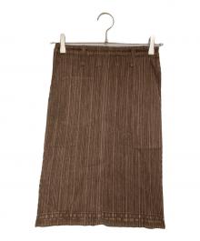 PLEATS PLEASE（プリーツプリーズ）の古着「転写 プリーツ ミディ スカート」｜ブラウン