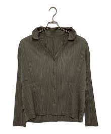 PLEATS PLEASE（プリーツプリーズ）の古着「プリーツジャケットパターンカーディガン」｜ベージュ