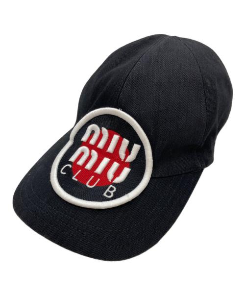 MIU MIU（ミュウミュウ）MIU MIU (ミュウミュウ) MIUMIU CLUB LOGO BASEBALL CAP ブラックの古着・服飾アイテム