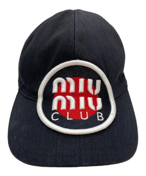 MIU MIU（ミュウミュウ）MIU MIU (ミュウミュウ) MIUMIU CLUB LOGO BASEBALL CAP ブラックの古着・服飾アイテム
