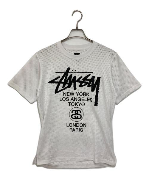 stussy（ステューシー）stussy (ステューシー) 90’ｓ ワールドツアーメッシュカットソー ホワイト サイズ:Ｍの古着・服飾アイテム