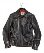 666 LEATHER WEAR666レザーウェア）の古着「サイドベルト ライダースジャケット -ロング-」｜ブラック