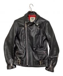 666 LEATHER WEAR（666レザーウェア）の古着「サイドベルト ライダースジャケット -ロング-」｜ブラック
