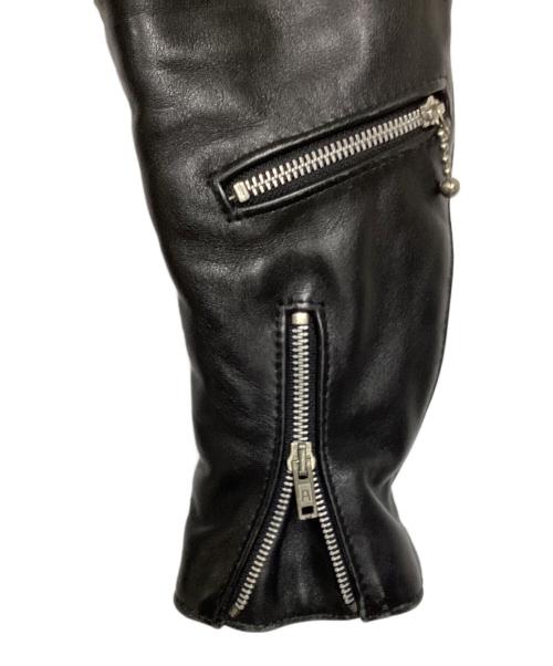 666 LEATHER WEAR（666レザーウェア）666 LEATHER WEAR (666レザーウェア) サイドベルト ライダースジャケット -ロング- ブラック サイズ:36の古着・服飾アイテム
