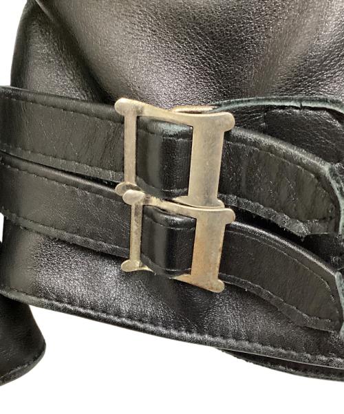 666 LEATHER WEAR（666レザーウェア）666 LEATHER WEAR (666レザーウェア) サイドベルト ライダースジャケット -ロング- ブラック サイズ:36の古着・服飾アイテム