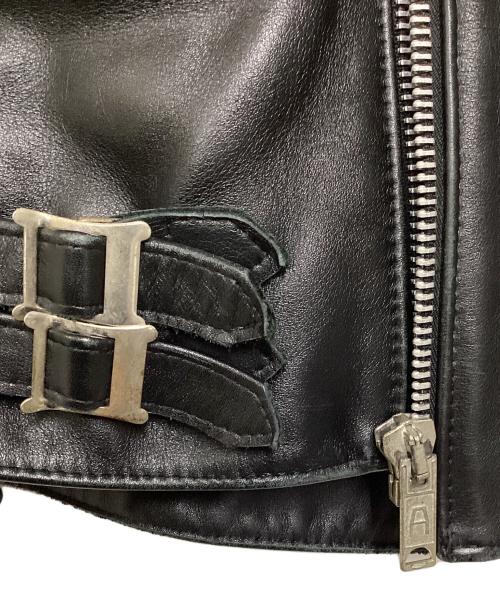666 LEATHER WEAR（666レザーウェア）666 LEATHER WEAR (666レザーウェア) サイドベルト ライダースジャケット -ロング- ブラック サイズ:36の古着・服飾アイテム
