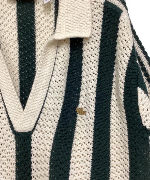 adidas（アディダス）adidas (アディダス) CLOT (クロット) CLOT PIQUE POLO BY EDISON CHEN / クロット ピケポロ バイ エディソンチャン ベージュ×グリーン サイズ:３XLの古着・服飾アイテム