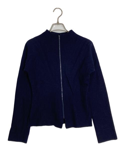 yohji yamamoto+noir（ヨウジヤマモトプリュスノアール）yohji yamamoto+noir (ヨウジヤマモトプリュスノアール) ジップアップ ウールニット タイトブルゾン ネイビー サイズ:3の古着・服飾アイテム