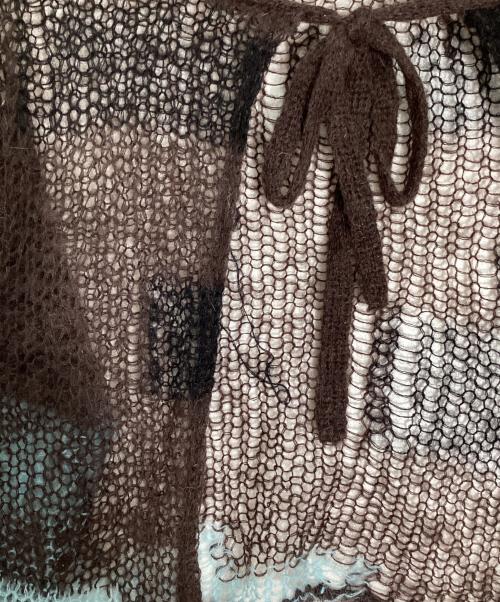 soduk（スドーク）soduk (スドーク) patchwork knit cardigan/パッチワーク ニット カーディガン ブルー×ブラウン サイズ:不明の古着・服飾アイテム