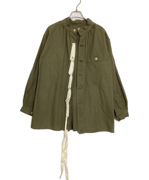 Yo's Yo（ヨーズヨー）Yo's Yo (ヨーズヨー) ヘリンボーンバンドカラーシャツ カーキ サイズ:Mの古着・服飾アイテム