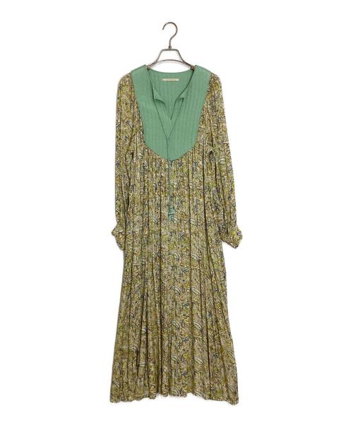 ne quittez pas（ヌキテパ）ne quittez pas (ヌキテパ) 切替ワンピース グリーン×イエロー サイズ:Freeの古着・服飾アイテム