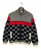 GUCCIグッチ）の古着「GG HIGH NECK KNIT ZIP CARDIGAN」｜ネイビー