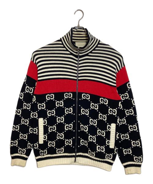 GUCCI（グッチ）GUCCI (グッチ) GG HIGH NECK KNIT ZIP CARDIGAN ネイビー サイズ:Mの古着・服飾アイテム