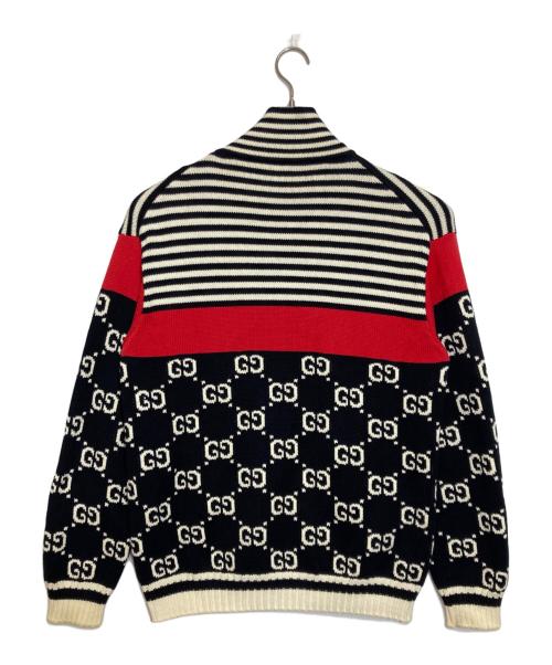 GUCCI（グッチ）GUCCI (グッチ) GG HIGH NECK KNIT ZIP CARDIGAN ネイビー サイズ:Mの古着・服飾アイテム