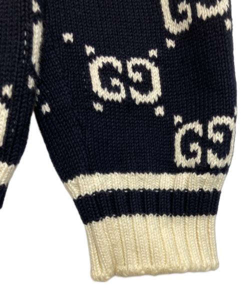 GUCCI（グッチ）GUCCI (グッチ) GG HIGH NECK KNIT ZIP CARDIGAN ネイビー サイズ:Mの古着・服飾アイテム