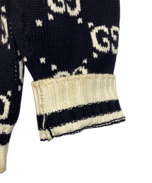 GUCCI（グッチ）GUCCI (グッチ) GG HIGH NECK KNIT ZIP CARDIGAN ネイビー サイズ:Mの古着・服飾アイテム