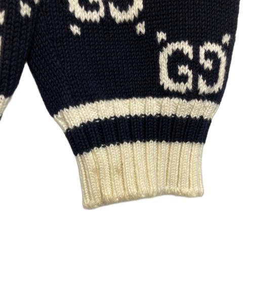 GUCCI（グッチ）GUCCI (グッチ) GG HIGH NECK KNIT ZIP CARDIGAN ネイビー サイズ:Mの古着・服飾アイテム
