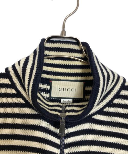 GUCCI（グッチ）GUCCI (グッチ) GG HIGH NECK KNIT ZIP CARDIGAN ネイビー サイズ:Mの古着・服飾アイテム