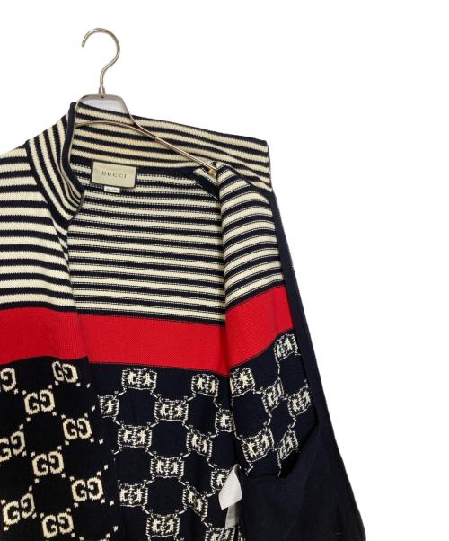 GUCCI（グッチ）GUCCI (グッチ) GG HIGH NECK KNIT ZIP CARDIGAN ネイビー サイズ:Mの古着・服飾アイテム