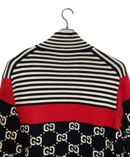 GUCCI（グッチ）GUCCI (グッチ) GG HIGH NECK KNIT ZIP CARDIGAN ネイビー サイズ:Mの古着・服飾アイテム