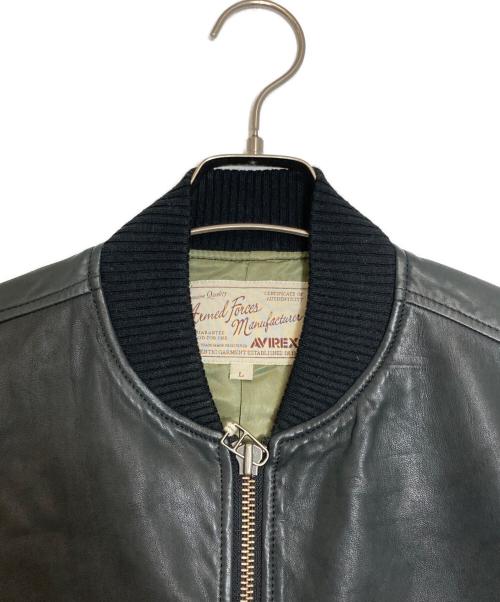 AVIREX（アヴィレックス）AVIREX (アヴィレックス) SOFT LAMB MA-1 TYPE Leather Jacket ブラック サイズ:Lの古着・服飾アイテム