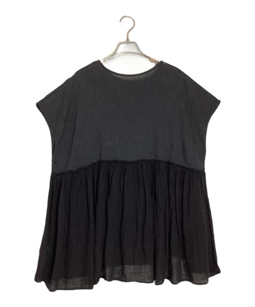 nest Robe（ネストローブ）nest Robe (ネストローブ) ラミー楊柳×リネンガーゼノースリーブブラウス ブラック サイズ:FREEの古着・服飾アイテム