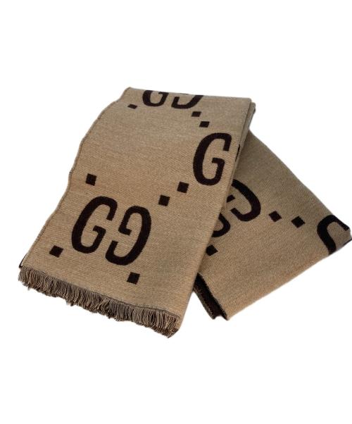 GUCCI（グッチ）GUCCI (グッチ) GG Jacquard Wool Silk Scarf ベージュ×ブラウンの古着・服飾アイテム