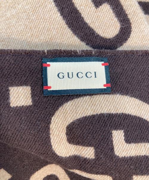 GUCCI（グッチ）GUCCI (グッチ) GG Jacquard Wool Silk Scarf ベージュ×ブラウンの古着・服飾アイテム