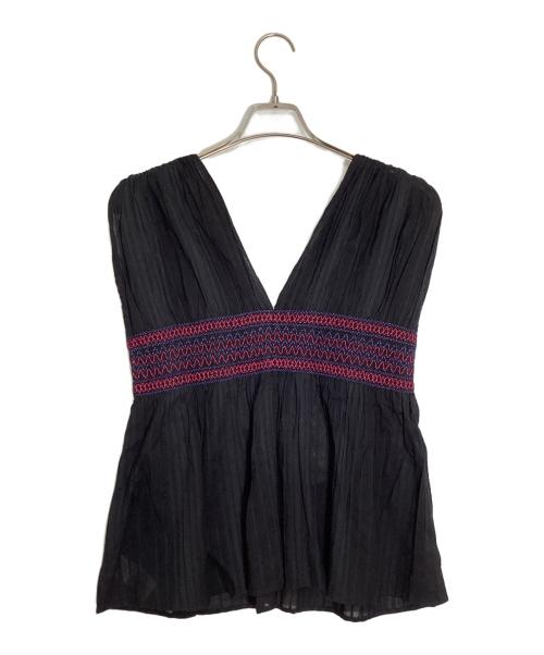 sara mallika（サラマリカ）sara mallika (サラマリカ) COTTON SMOCKING VNECK TOP/コットン スモッキング ブイネック トップ ブラック サイズ:free 未使用品の古着・服飾アイテム