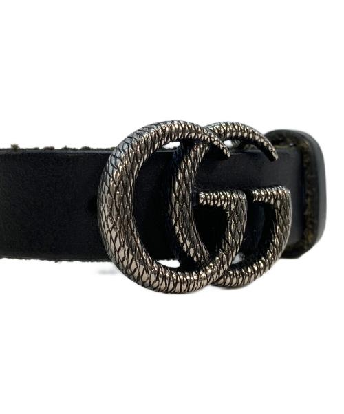 GUCCI（グッチ）GUCCI (グッチ) ダブルGエングレービング レザー ブレスレット ブラックの古着・服飾アイテム