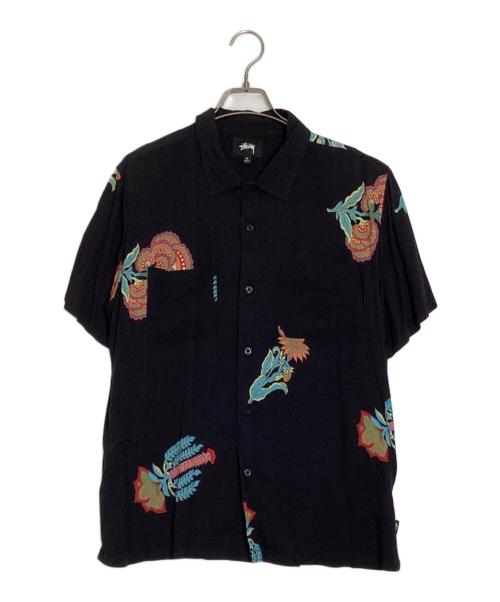 stussy（ステューシー）stussy (ステューシー) 花柄レーヨンオープンカラーシャツ ブラック サイズ:Mの古着・服飾アイテム
