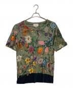 GUCCIグッチ）の古着「ダメージ加工フローラルTシャツ」｜グリーン