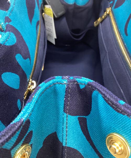 PRADA（プラダ）PRADA (プラダ) カナパ モンステラ ハワイアン 2WAY バッグ ブルー×ネイビーの古着・服飾アイテム