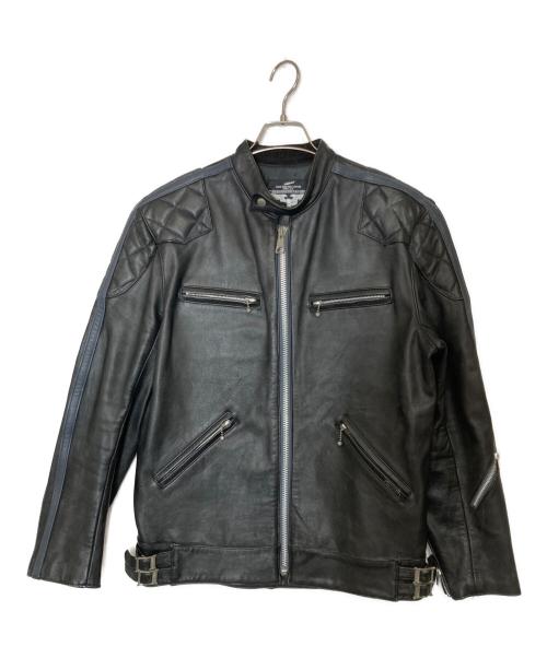NEIGHBORHOOD（ネイバーフッド）NEIGHBORHOOD (ネイバーフッド) レザーレーシングジャケット ブラック×ネイビー サイズ:Lの古着・服飾アイテム