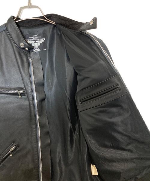 NEIGHBORHOOD（ネイバーフッド）NEIGHBORHOOD (ネイバーフッド) レザーレーシングジャケット ブラック×ネイビー サイズ:Lの古着・服飾アイテム
