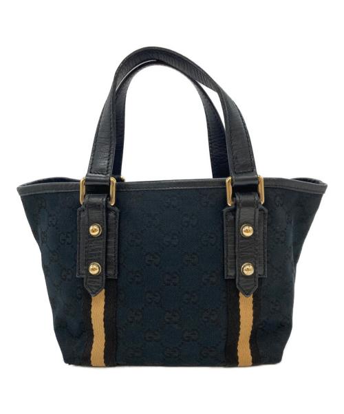 GUCCI（グッチ）GUCCI (グッチ) GGキャンバスシェリーラインハンドバッグ ブラックの古着・服飾アイテム