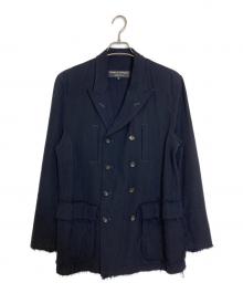 COMME des GARCONS HOMME PLUS（コムデギャルソンオムプリュス）の古着「縮絨 ピークドラペルカットオフダブルジャケット」｜ネイビー