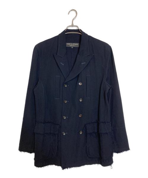 COMME des GARCONS HOMME PLUS（コムデギャルソンオムプリュス）COMME des GARCONS HOMME PLUS (コムデギャルソンオムプリュス) 縮絨 ピークドラペルカットオフダブルジャケット ネイビー サイズ:Ｍの古着・服飾アイテム