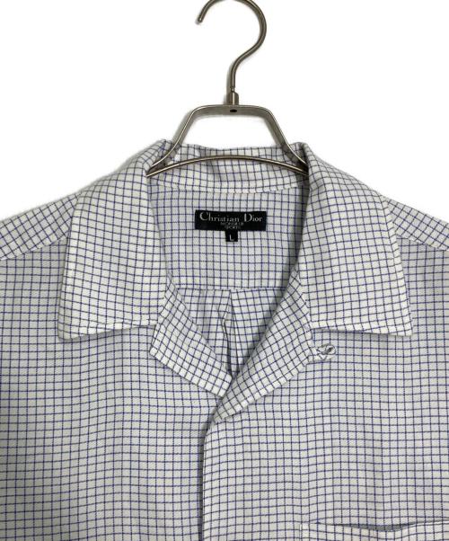 Christian Dior MONSIEUR SPORTS（クリスチャンディオールムッシュ）Christian Dior MONSIEUR SPORTS (クリスチャンディオールムッシュ) 開襟グラフチェックシャツ ホワイト×ブルー サイズ:Ｌの古着・服飾アイテム