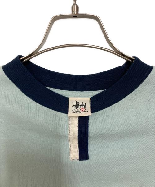 stussy（ステューシー）stussy (ステューシー) USA製ボックスロゴリンガーTシャツ スカイブルー サイズ:XLの古着・服飾アイテム