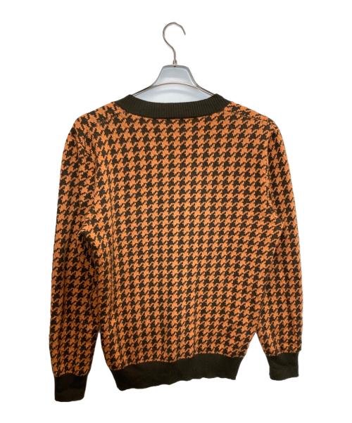 HERMES（エルメス）HERMES (エルメス) カシミヤ混千鳥柄カーディガン オレンジ×ブラウン サイズ:Lの古着・服飾アイテム
