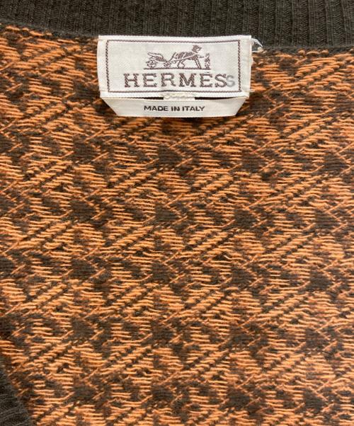 HERMES（エルメス）HERMES (エルメス) カシミヤ混千鳥柄カーディガン オレンジ×ブラウン サイズ:Lの古着・服飾アイテム