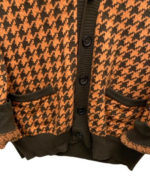 HERMES（エルメス）HERMES (エルメス) カシミヤ混千鳥柄カーディガン オレンジ×ブラウン サイズ:Lの古着・服飾アイテム