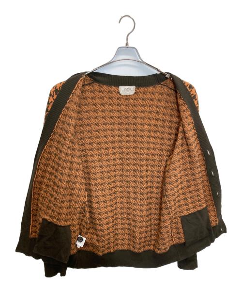 HERMES（エルメス）HERMES (エルメス) カシミヤ混千鳥柄カーディガン オレンジ×ブラウン サイズ:Lの古着・服飾アイテム